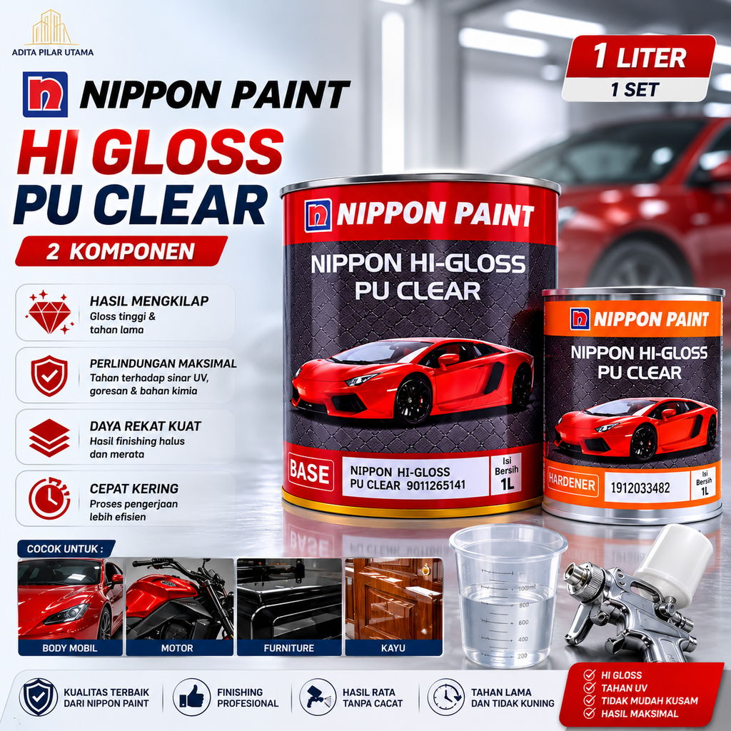 NIPPON PAINT HI GLOSS PU CLEAR 1LT (2 KOMPONEN) (AA)