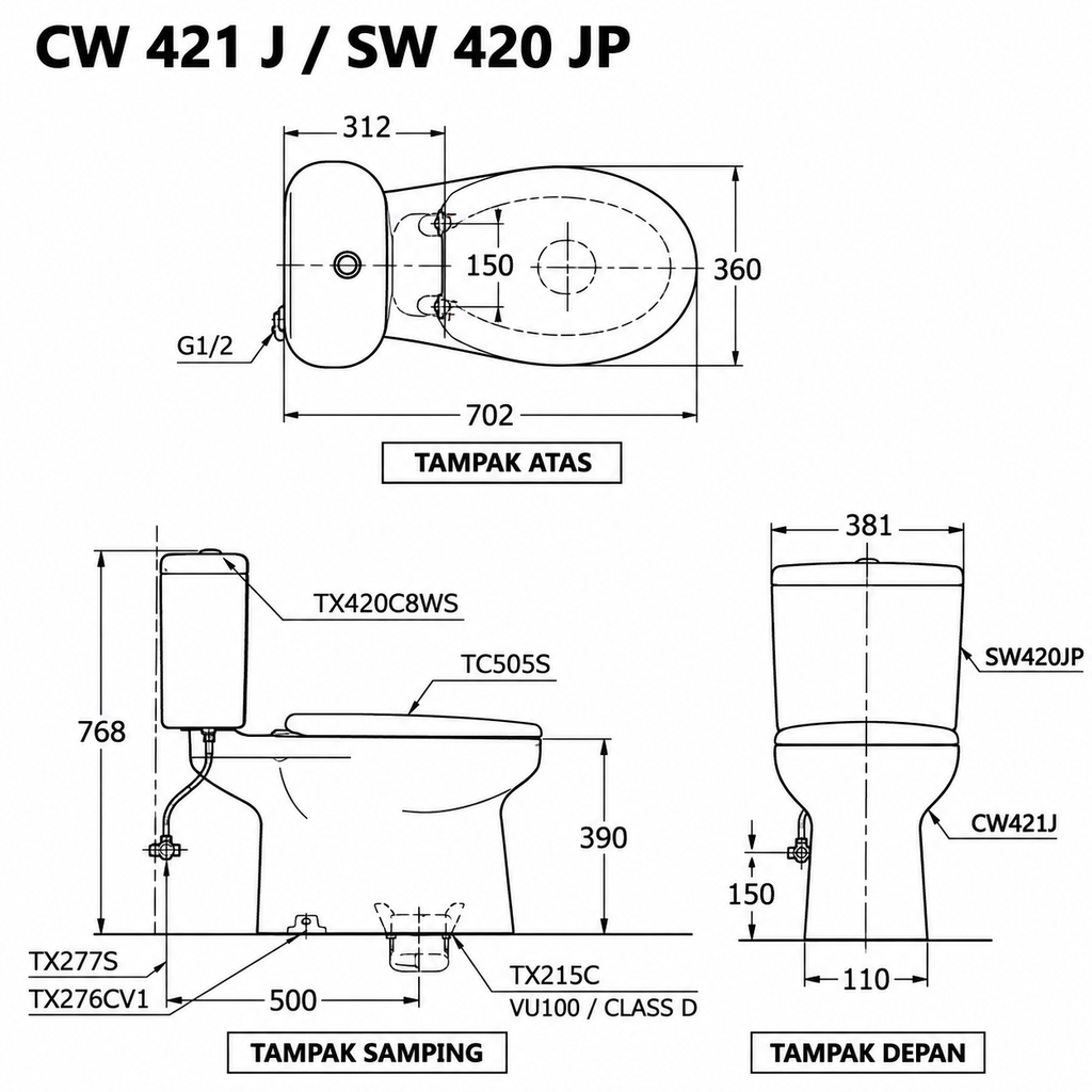 CLOSET MONOBLOK TOTO CW421 CLOSET DUDUK (AA)