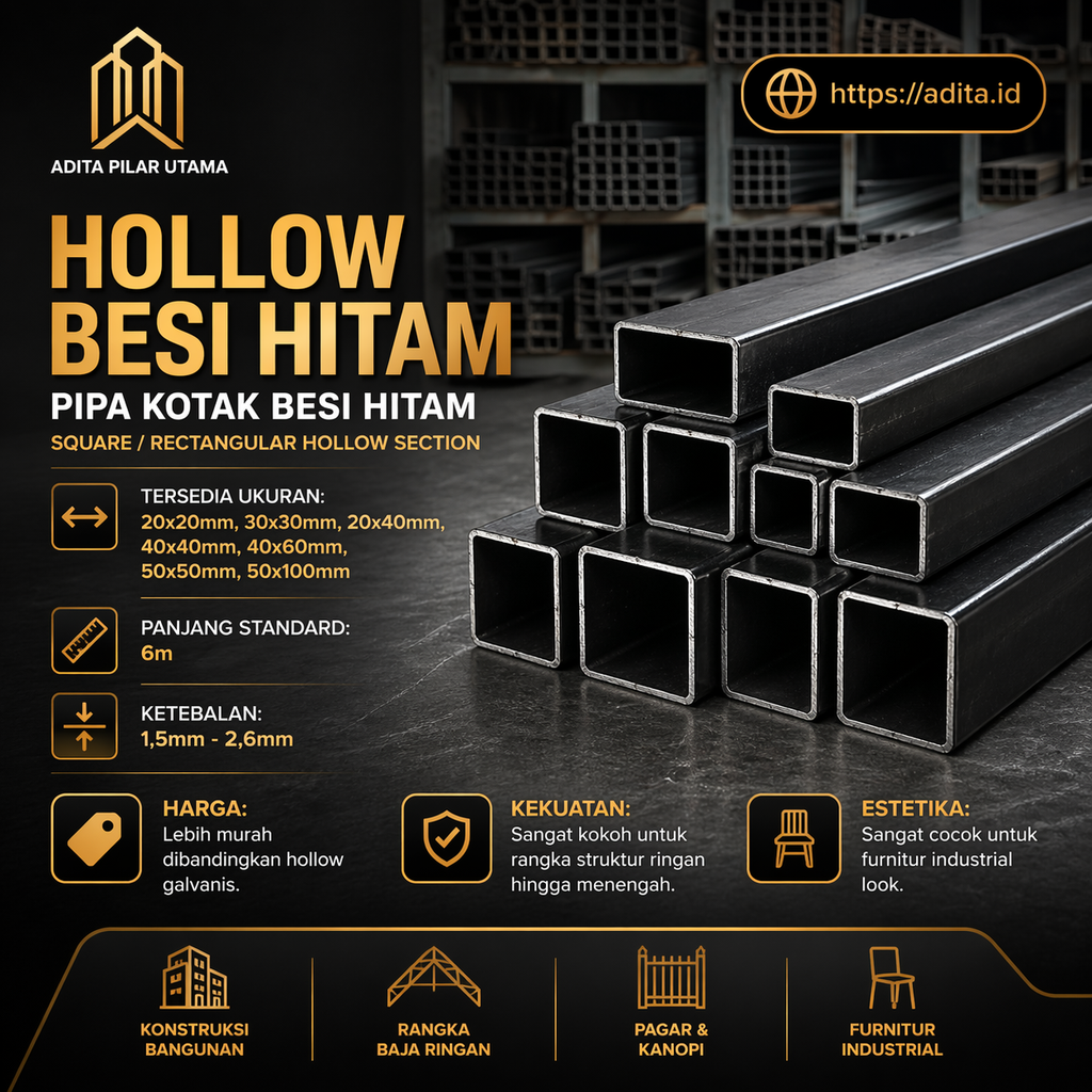 HOLLOW BESI HITAM 40X60X1.40mm/12.99Kg PINK (AA)