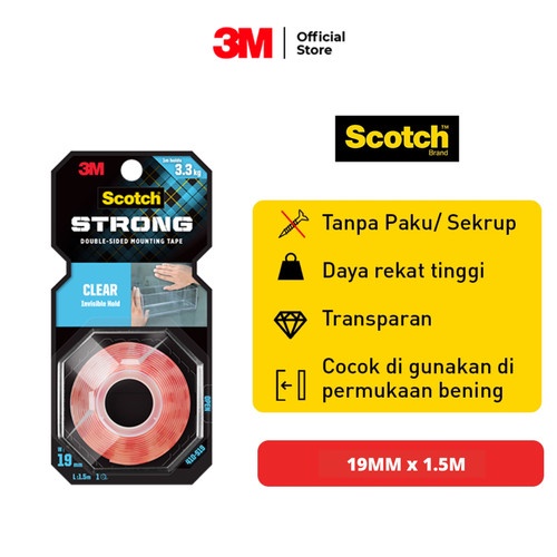 ISOLASI BOLAK BALIK MERK 3M CLEAR19MMX1.5M SCOTCH STRONG (AA)