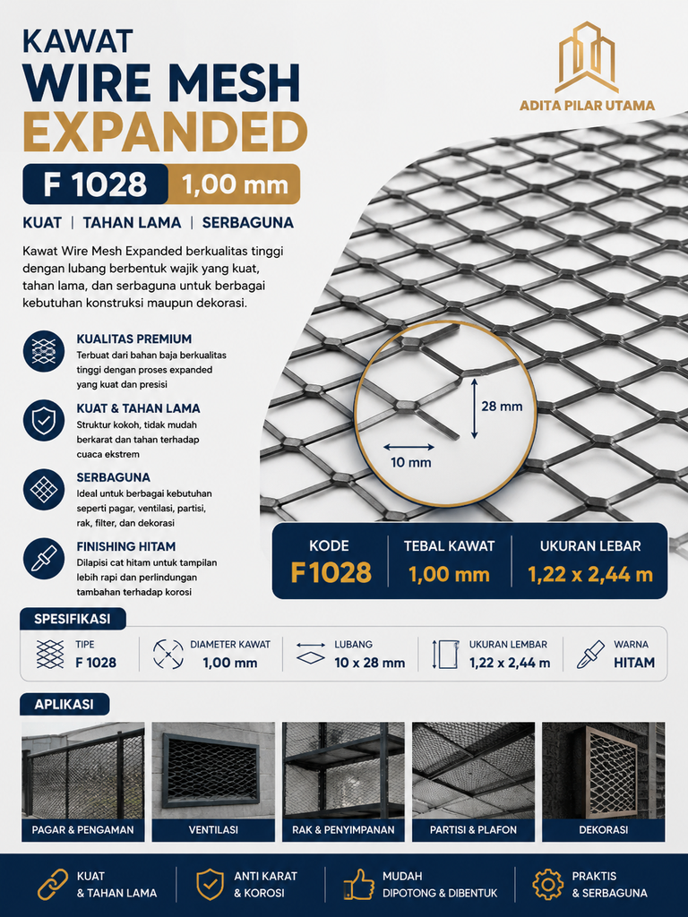 Kawat Wire Mesh EXPANDED 1.0- 1,22X2.44m - 1,0X2.0 F1028