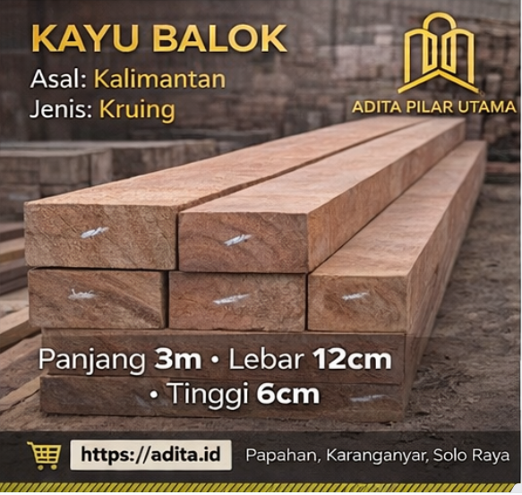 Kayu Kruing 6/12 X 3m (300x12x6cm)