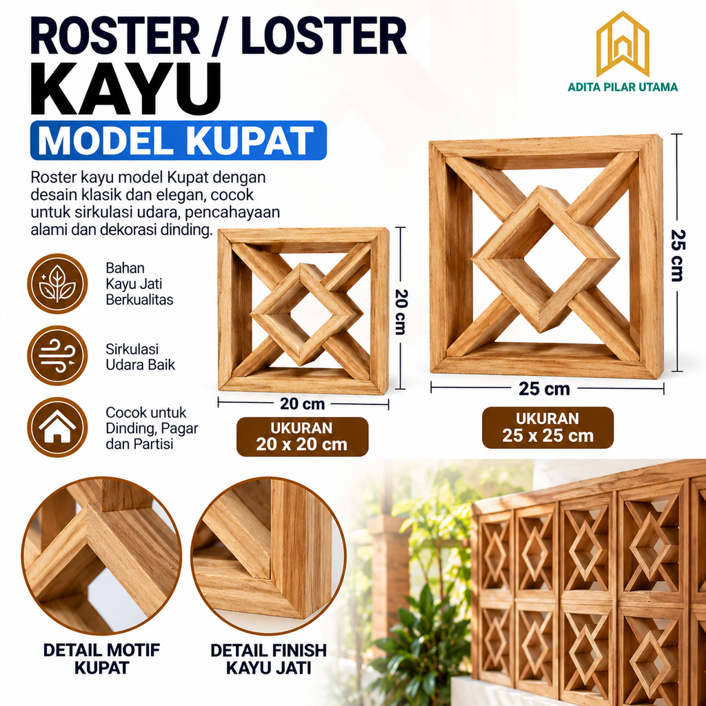 ROSTER/ LOSTER KAYU KUPAT 20x20 cm