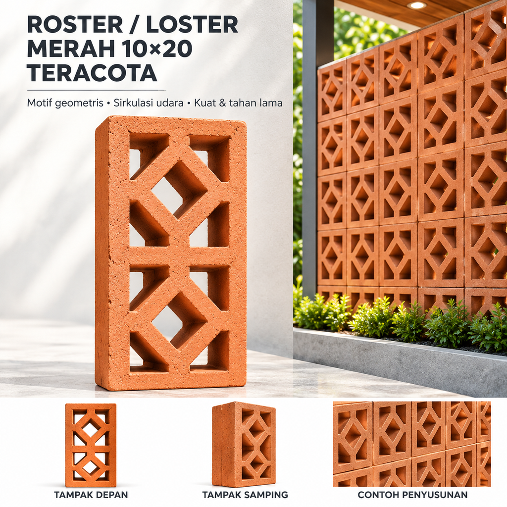 ROSTER/ LOSTER MERAH 10/20 TERRACOTTA UKURAN 10x20cm