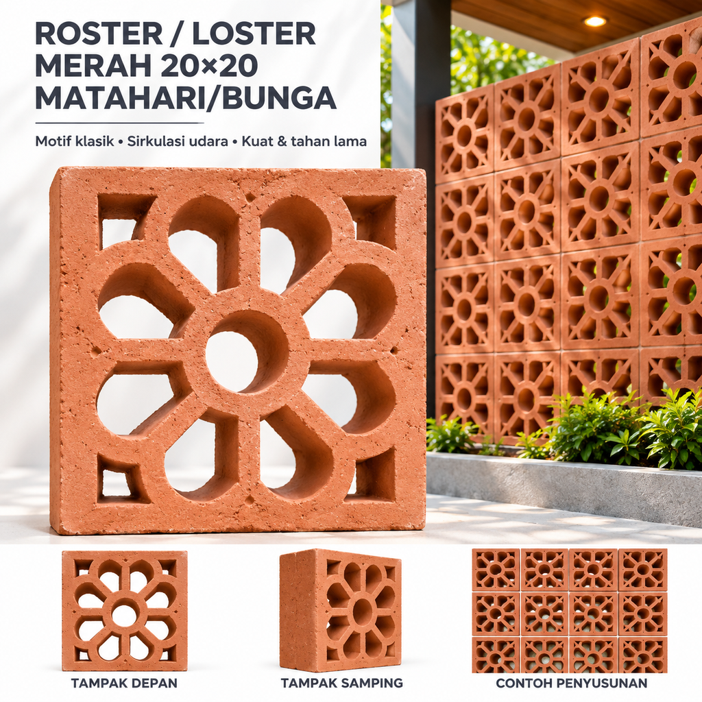 ROSTER/ LOSTER MERAH 20/20 MATAHARI/BUNGA TERRACOTTA UKURAN 20x20cm