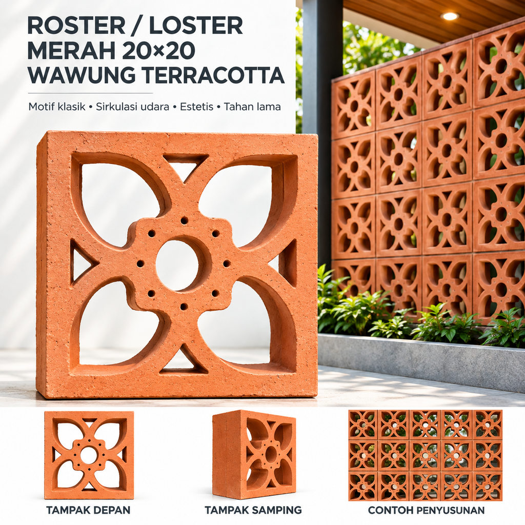 ROSTER/ LOSTER MERAH 20/20 WAWUNG TERRACOTTA UKURA 20x20cm