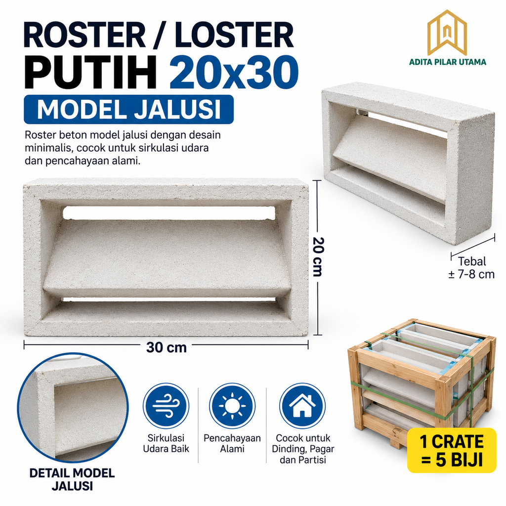 ROSTER/ LOSTER PUTIH 20x30cm JALUSI - 1 CRATE = 5BJ