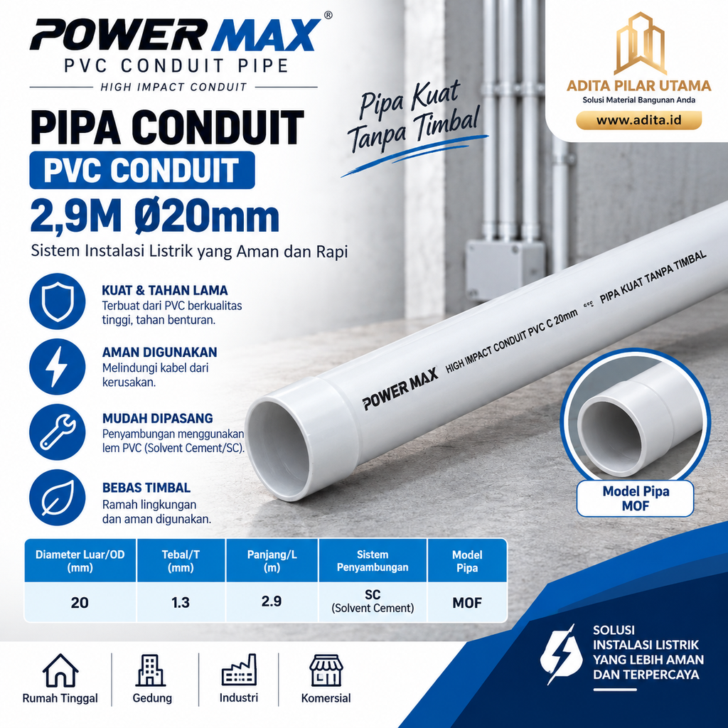 Pipa Conduit Power Max PVC CONDUIT 2,9M Ø20mm (AA)