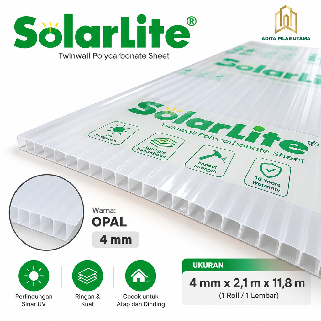 POLYCARBONATE SolarLite OPAL 5mm x 2.1M x 11.8M (AA)