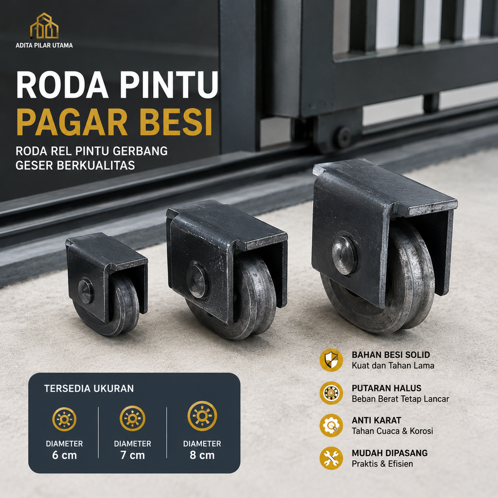 Roda Pintu Pagar Besi/Roda Rel Pintu Gerbang/ Roda Besi ∅7CM (AA)