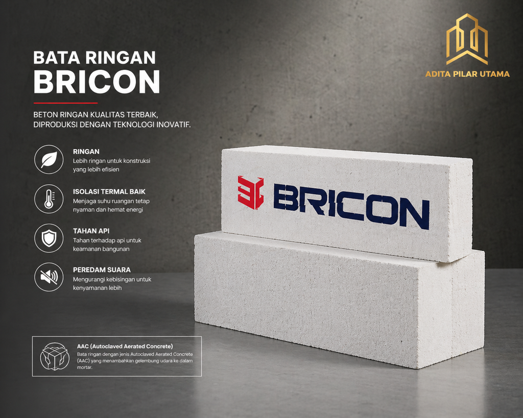 Bata Ringan Hebel 60x20x10cm (83Bj/m³) BRICON (AA)