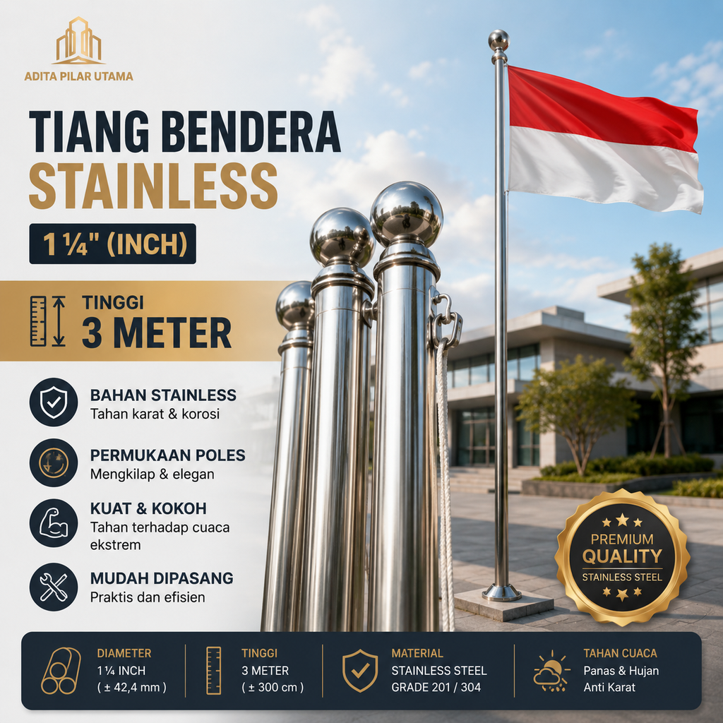 Tiang Bendera Stainless 1¼" Mewah SS201(AA)