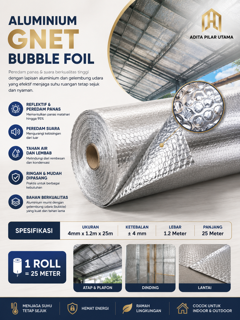 Aluminium Gnet Bubble Foil 4mmx1.2Mx25m (AA)