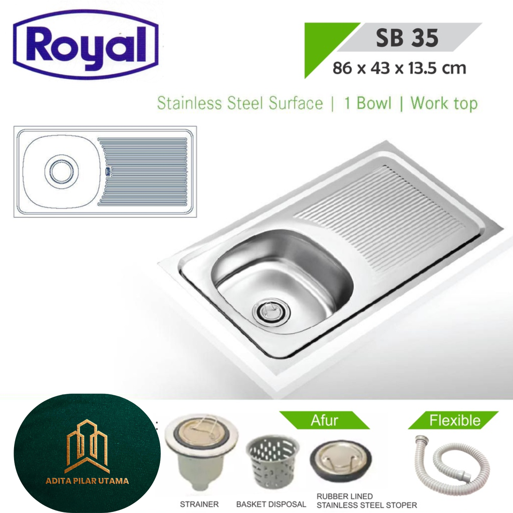 BCP Bak Cuci Piring ROYAL SB 35 Dimensi 86X43X12cm (AA)