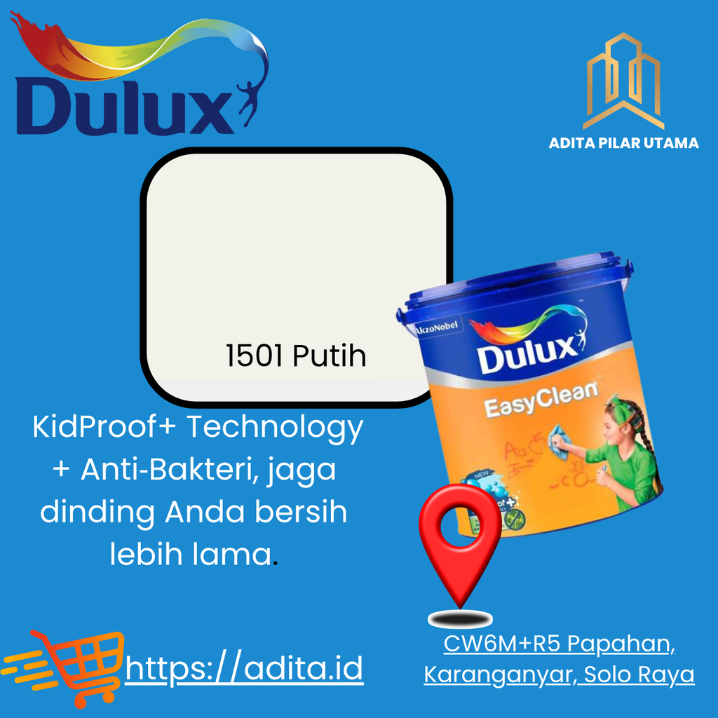 Dulux EasyClean WHITE 1501 - 2.5L CAT PUTIH (AA)