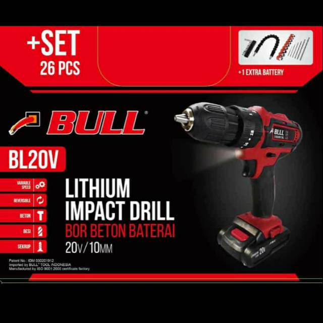 MESIN BOR CORDLESS BULL 20V (AA)