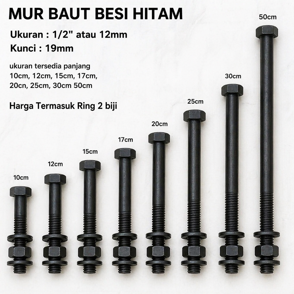 MUR BAUT BLANDAR  15cm x 12mm Kunci 19(AA)
