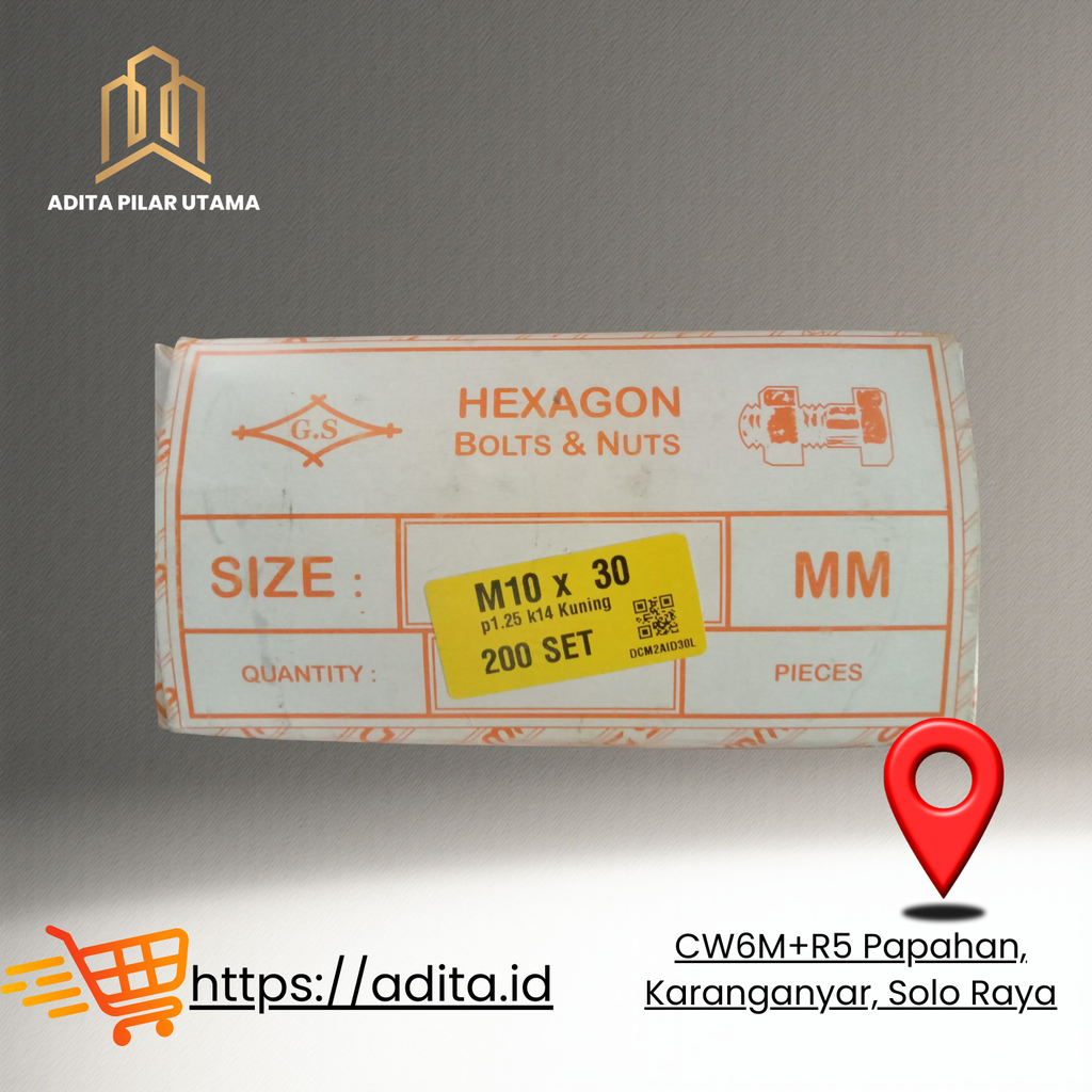 MUR BAUT KUNING M10X30 p1.25 k14 HEXAGON (AA)