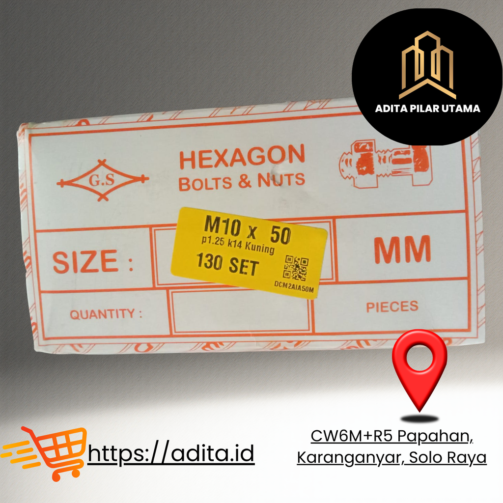 MUR BAUT KUNING M10X50 p1.25 k14 HEXAGON (AA)
