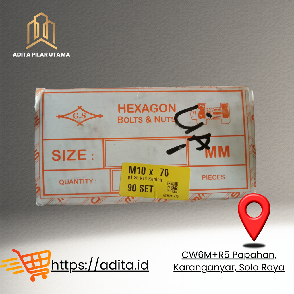 MUR BAUT KUNING M10X70 p1.25 k14 HEXAGON (AA)