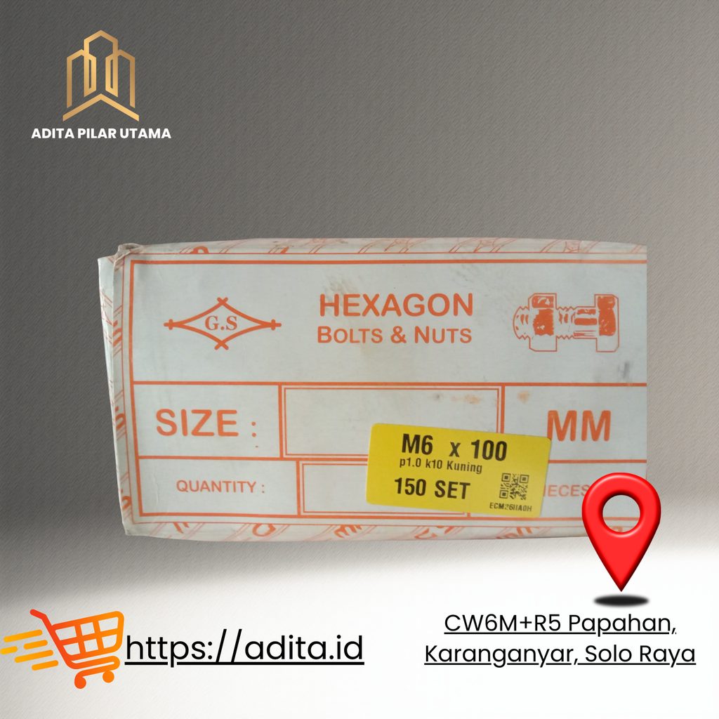 MUR BAUT KUNING M6X100 p1.0 k10 HEXAGON (AA)