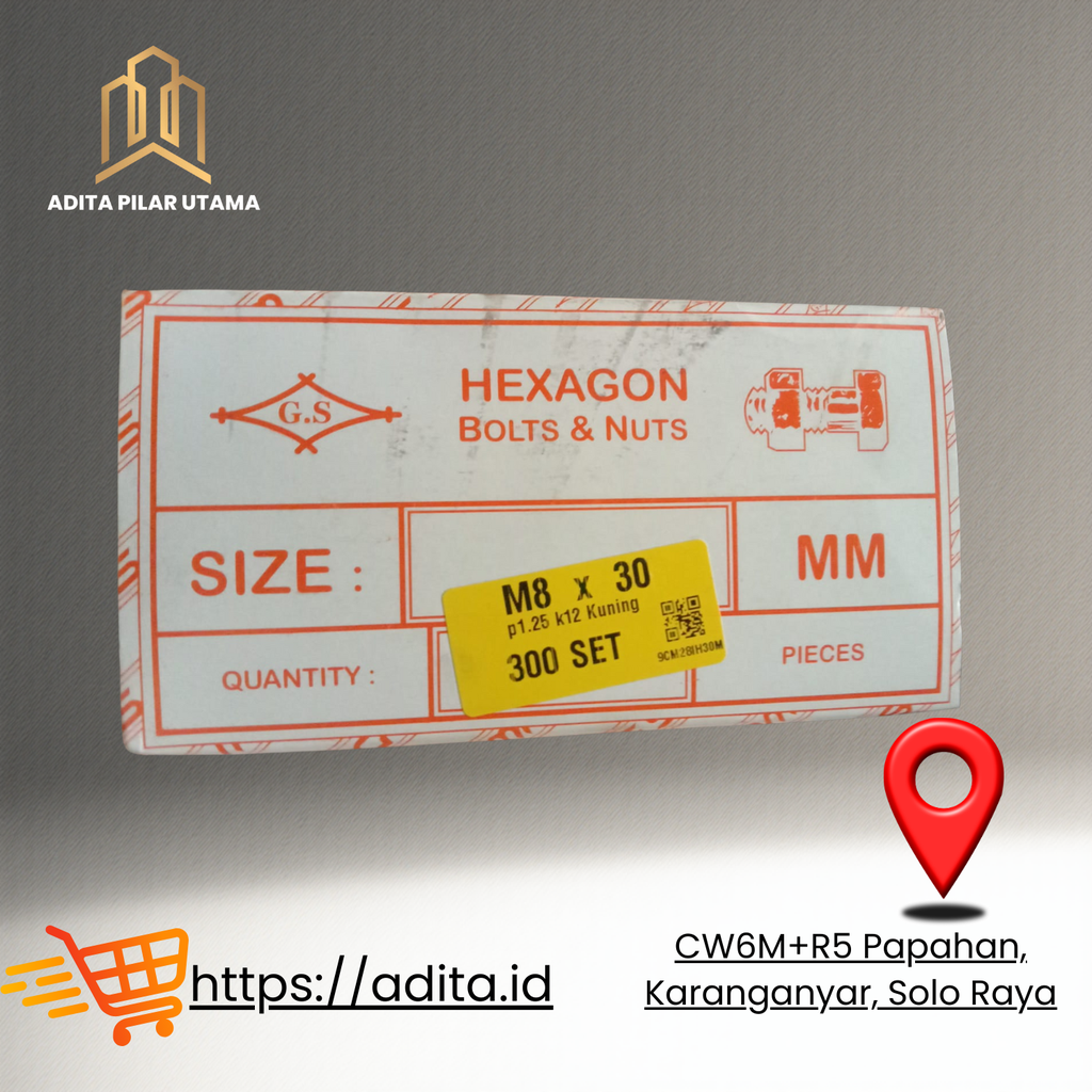 MUR BAUT KUNING M8X30 p1.25 k12 HEXAGON (AA)