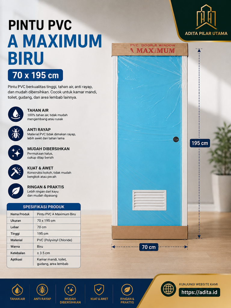 PINTU PVC A MAXIMUM BIRU 70x195 (AA)