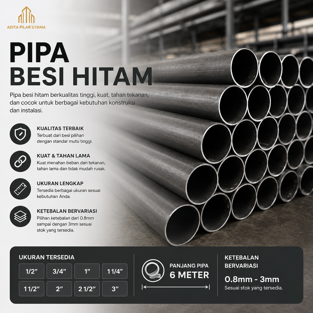 PIPA BESI HITAM 1 IN X 1.60MM - PTH (AA)