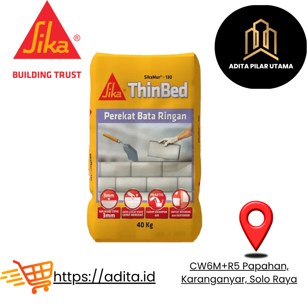 SikaMur®-130 Thinbed PEREKAT BATA RINGAN 40Kg- MORTAL SEMEN BATA RINGAN (AA)