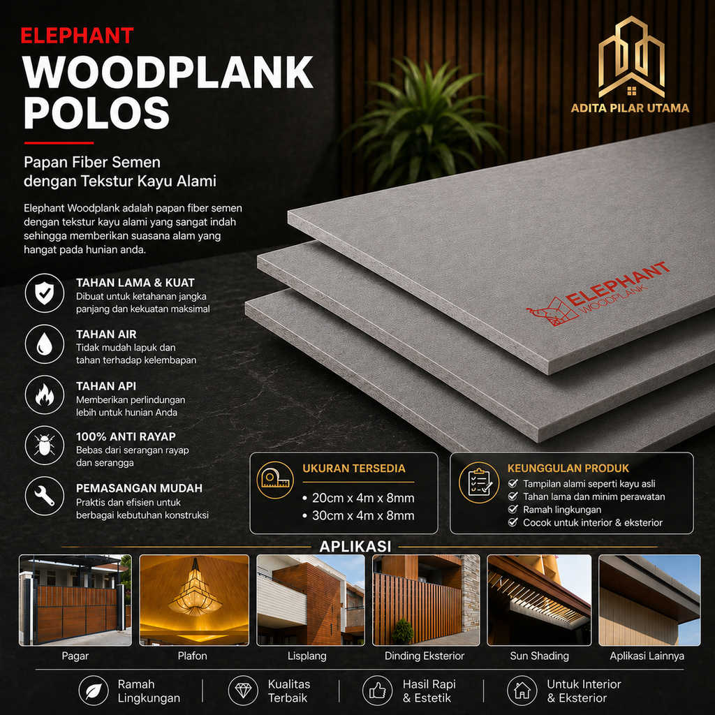 WOODPLANK 20X400cmx8mm Plain Elepant (AA)