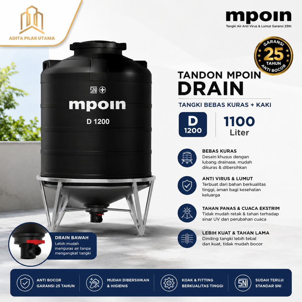 Mpoin Tandon Mpoin Drain (Tangki Bebas Kuras + Kaki) D1200 (AA)