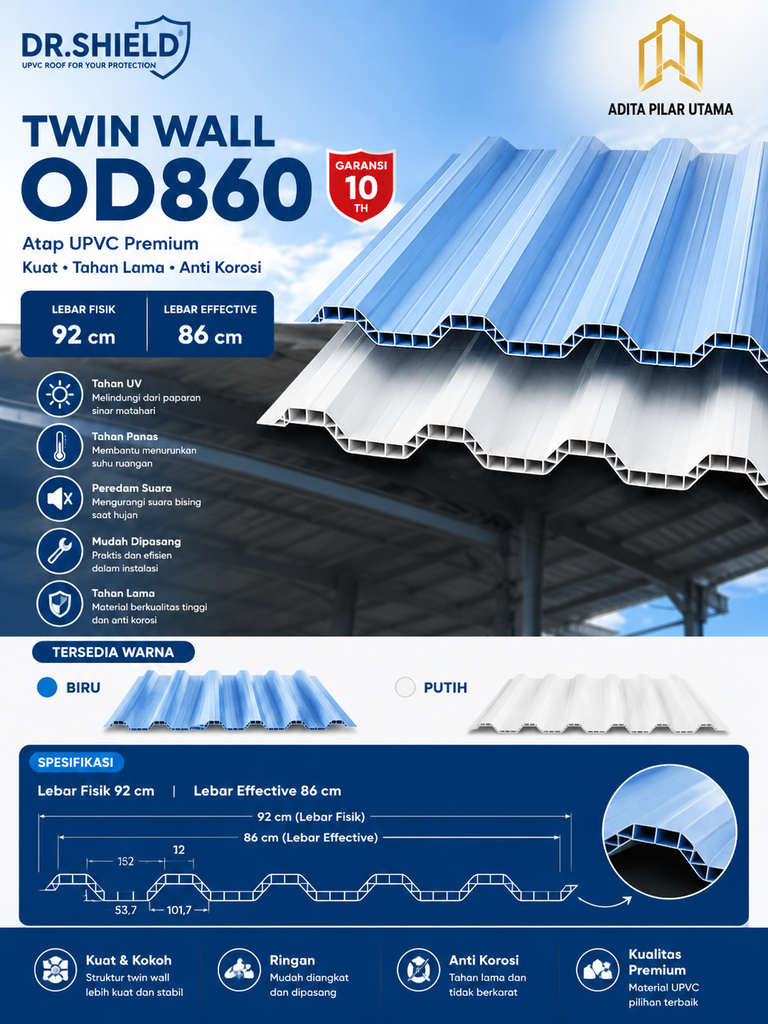 DR.SHIELD TWIN WALL OD860 WARNA (PUTIH/BIRU) L 92CM/EF 86CM (AA)
