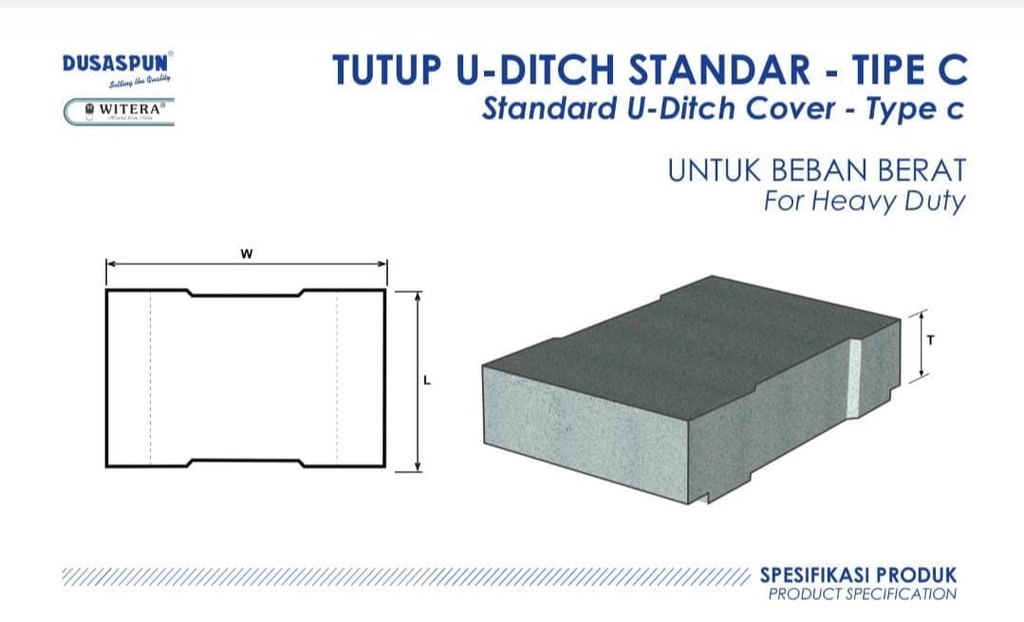 TUTUP U DITCH BETON 40X8X60CM TYPE C LOBANG (AA)