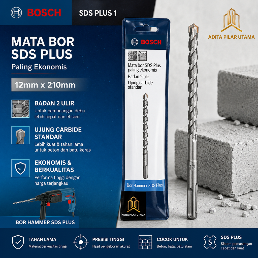 Mata Bor Beton Bosch 12mmx210mm SDS plus hammer drill (AA)