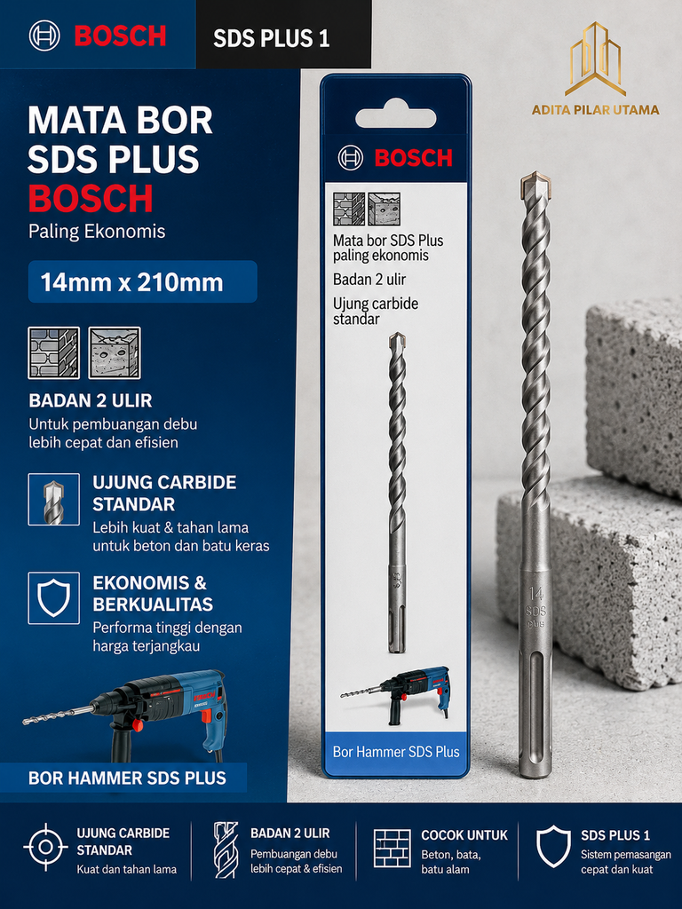 Mata Bor Beton Bosch 14mmx210mm SDS plus 1 (AA)