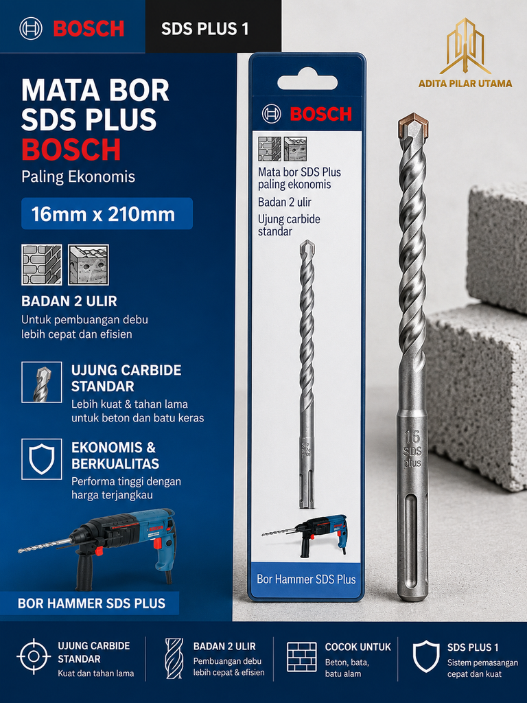 Mata Bor Beton Bosch 16mmx210mm SDS plus 1 (AA)
