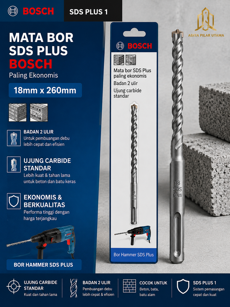 Mata Bor Beton Bosch 18mmx260mm SDS plus 1 (AA)