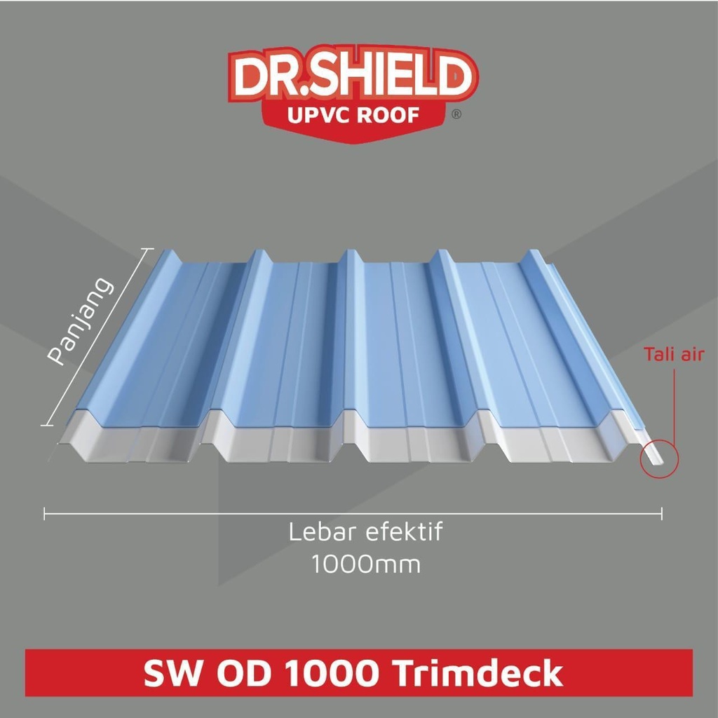 DR.SHIELD SINGLE WALL OD 1000 TRIMDECK WARNA (PUTIH/BIRU) 1.2MM EF 100CM (AA)