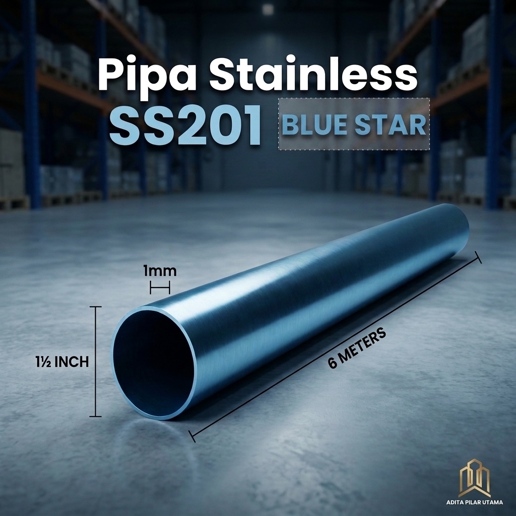 Pipa Stainless 1½" X 1mm SS201 BLUE STAR (AA)
