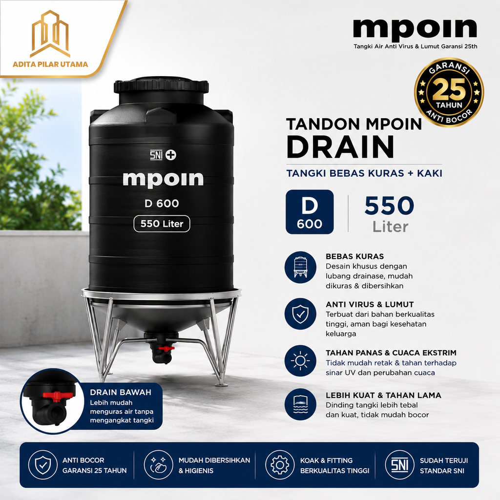 Mpoin Tandon Mpoin Drain (Tangki Bebas Kuras+Kaki) D600 (AA)