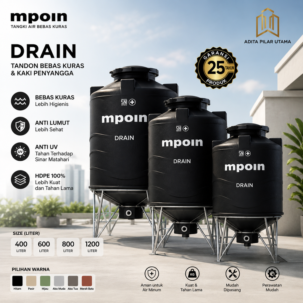 Mpoin Tandon Mpoin Drain (Tangki Bebas Kuras+Kaki) D600 Vol 550lt (AA)