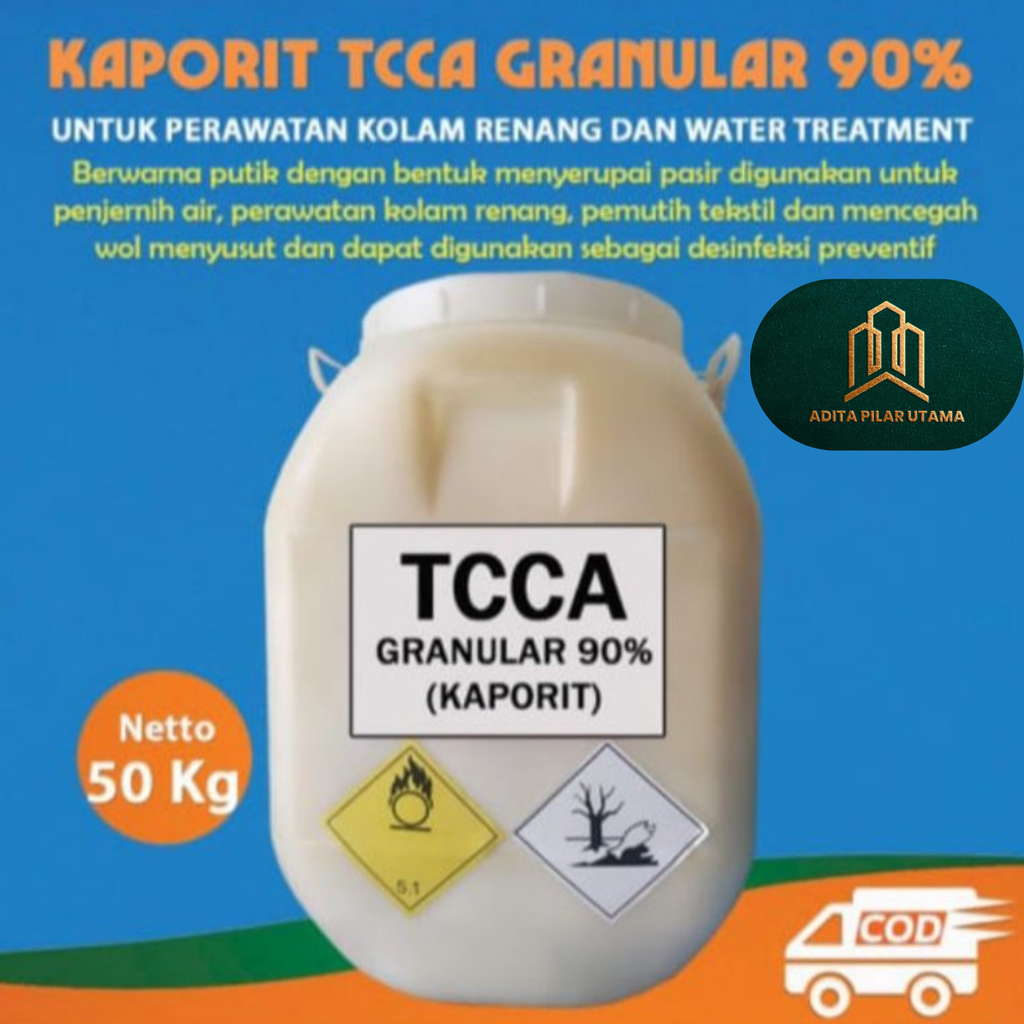 TCCA Kaporit Granular Kadar 90% Chlorine Granular Obat Penjernih Air Kolam Renang 50KG