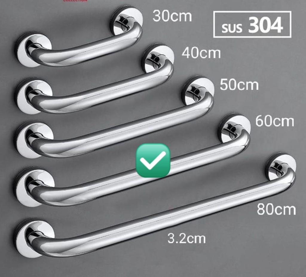 HANDLE 60 CM KAMAR MANDI PEGANGAN TOILET GAGANG BATHUB BAR STAINLESS (AA) SS304