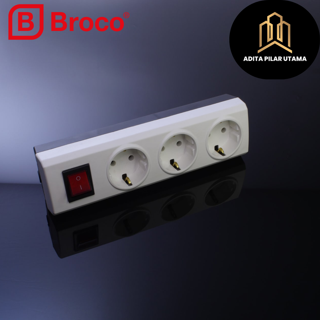 Broco Stop Kontak SK 3 Lubang arder Non CP 15431 + Switch Lamp (AA)