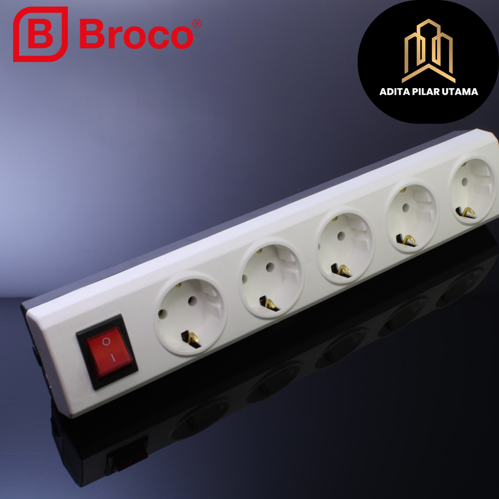 Broco Stop Kontak SK 5 Lubang arder Non CP 15451 + Switch Lamp (AA)
