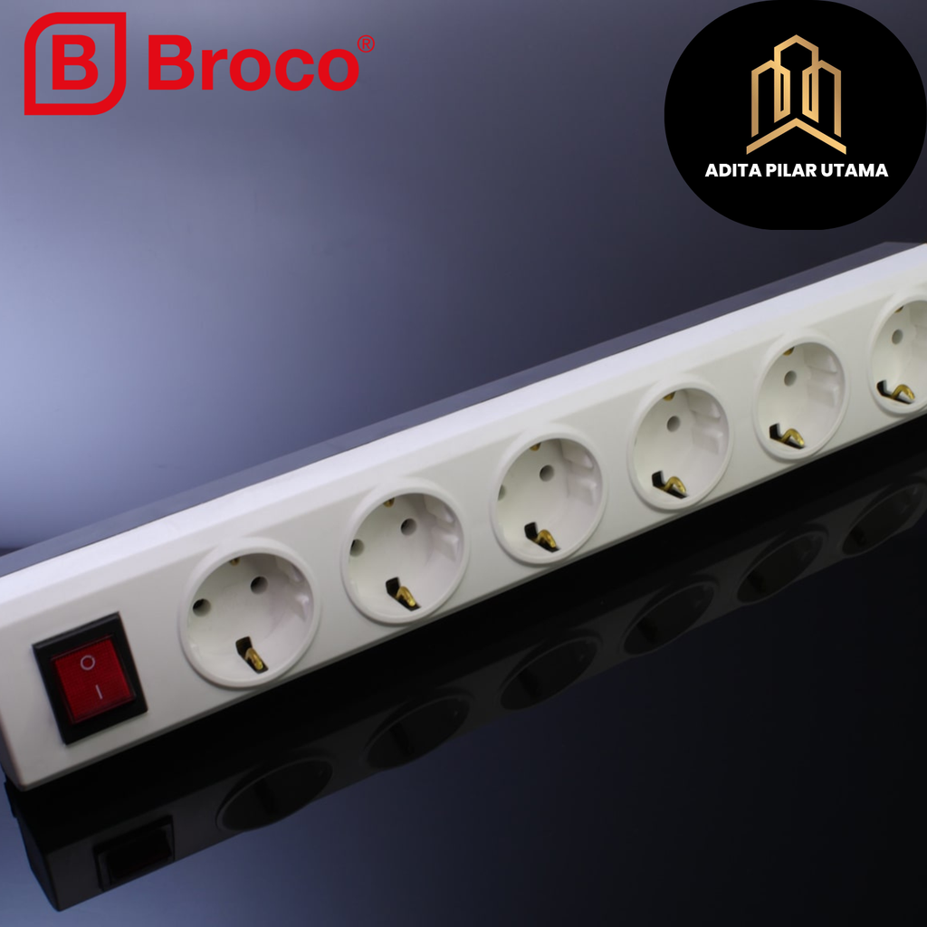 Broco Stop Kontak SK 6 Lubang arder Non CP 15461 + Switch Lamp (AA)