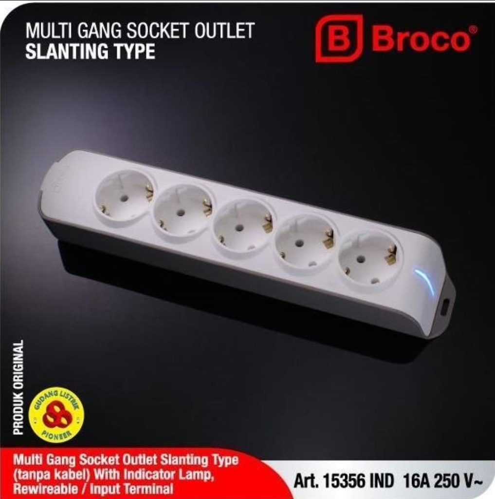 Broco Stop Kontak SK 5 Lubang Miring 15356 NCP+Indikator Lamp (AA)