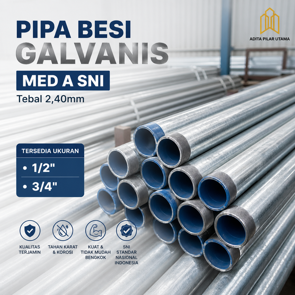 PIPA BESI GALVANIS MED A 3/4" SNI ¾“ Tebal 2,40mm Berat 9,42Kg (AA)