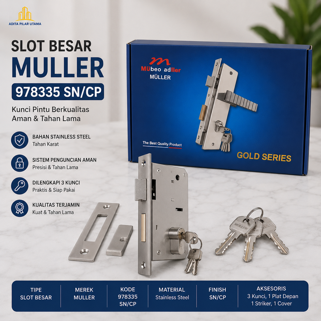 Slot Besar MuLLER 978335 SN/CP KOTAK Kunci Pintu (AA)
