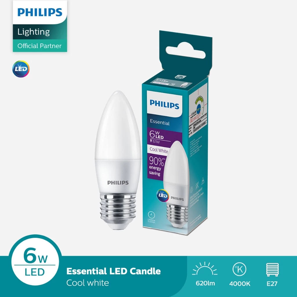 Philips Lampu Bohlam ESSential LED Candle 6 WATT E27 4000K Cool White (AA)